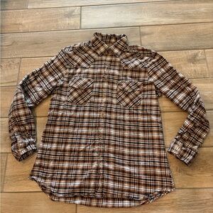 King Ranch Shirt Mens Large Brown Plaid Western Cowboy Rodeo Pockets